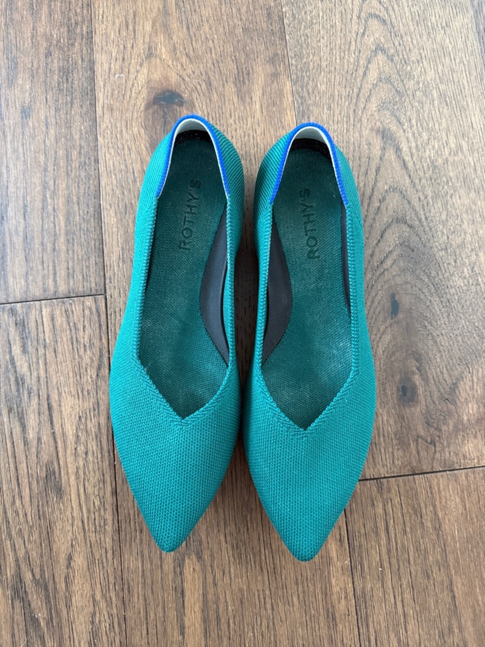 Rothy's Teal Pointed Knit Flats